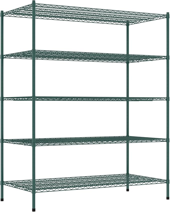 Commercial NSF Listed Green Epoxy Stationary Wire Shelving Kit 30" x 60" x 74", with 5 Shelves Perfect for Warehouse, Walk-in Refrigerator, Freezer, Grocery Store, Restaurant, Dishroom