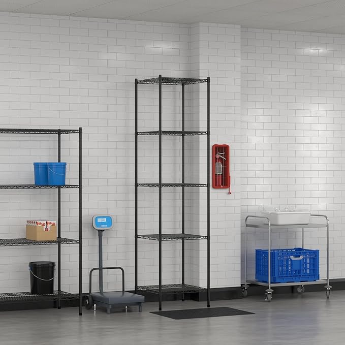 Commercial NSF Listed Black Epoxy Stationary Wire Shelving Kit 24" x 24" x 96", with 5 Shelves Perfect for Warehouse, Walk-in Refrigerator, Freezer, Grocery Store, Restaurant, Dishroom