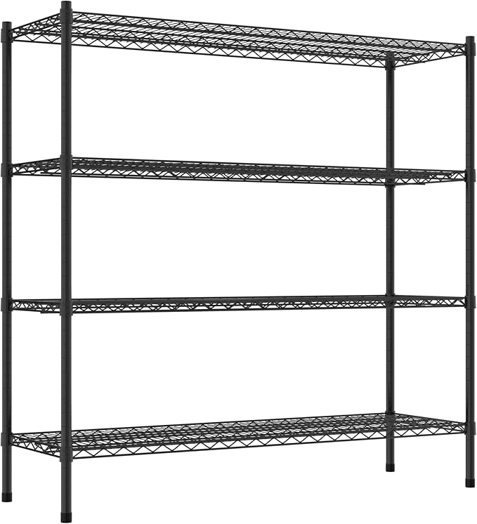 Commercial NSF Listed Black Epoxy Stationary Wire Shelving Kit 18" x 54" x 54", with 4 Shelves Perfect for Warehouse, Walk-in Refrigerator, Freezer, Grocery Store, Restaurant, Dishroom