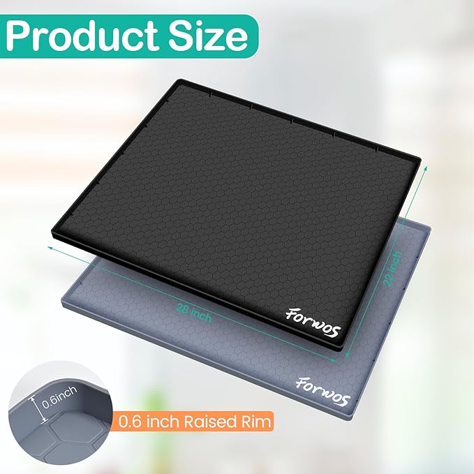 FORWOS Waterproof Under Sink Mat 28" x 22", Silicone Cabinet Liner, Rubber Protector for Kitchen and Bathroom, Keeps Cabinets Clean, Dry, and Organized (Black)
