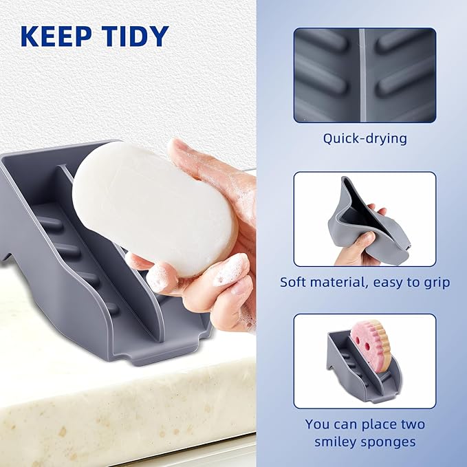 2Pcs Sponge Holder for Scrub Daddy Mommy Kitchen Sink with Drain Spout Large Silicone Sink Caddy Sponge Brush Soap Dish Organizer Dishwasher Safe Kitchen Bathroom Cleaning Tools Accessories