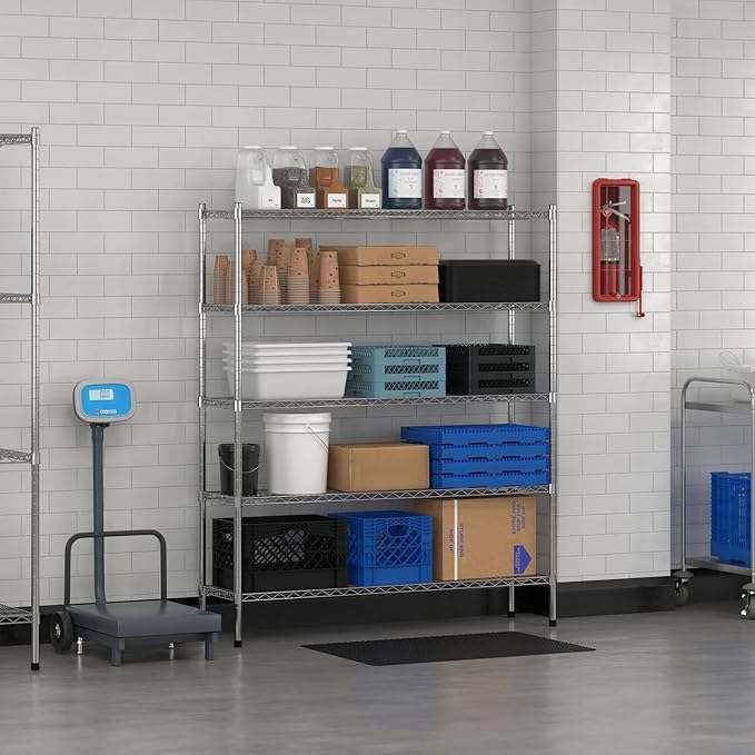 Commercial NSF Listed Chrome Stationary Wire Shelving Kit 14" x 54" x 64", with 5 Shelves Perfect for Warehouse, Walk-in Refrigerator, Freezer, Grocery Store, Restaurant, Dishroom