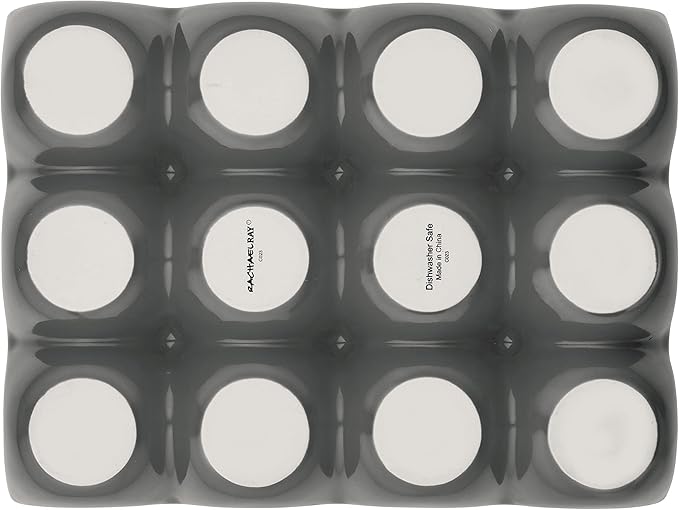 Rachael Ray Solid Glaze Ceramics Egg Tray/Holder, 12 Cup, Dark Gray