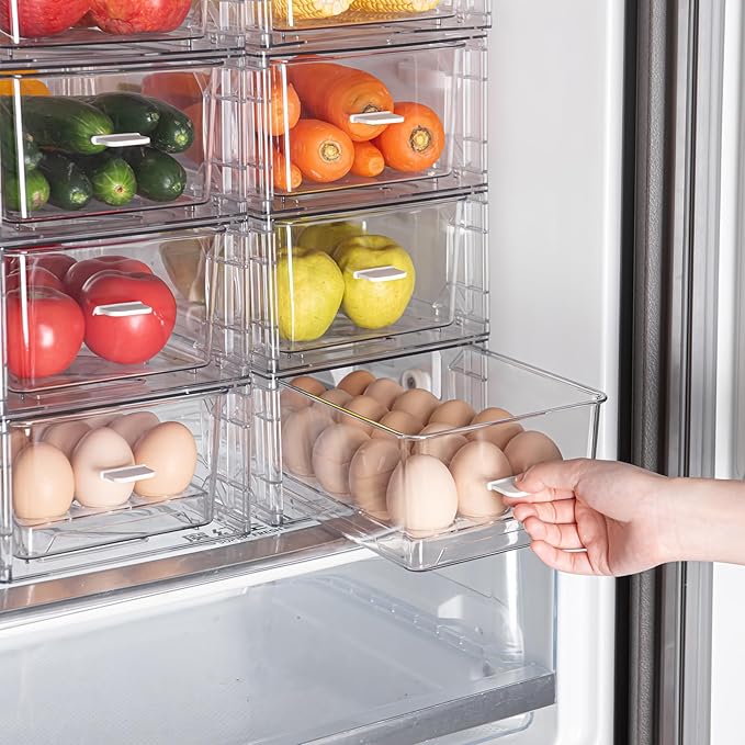 PiJeyiee BPA-Free Egg Storage Drawer - Stackable Refrigerator Egg Tray, 2 Pack, 36 Egg Tray.