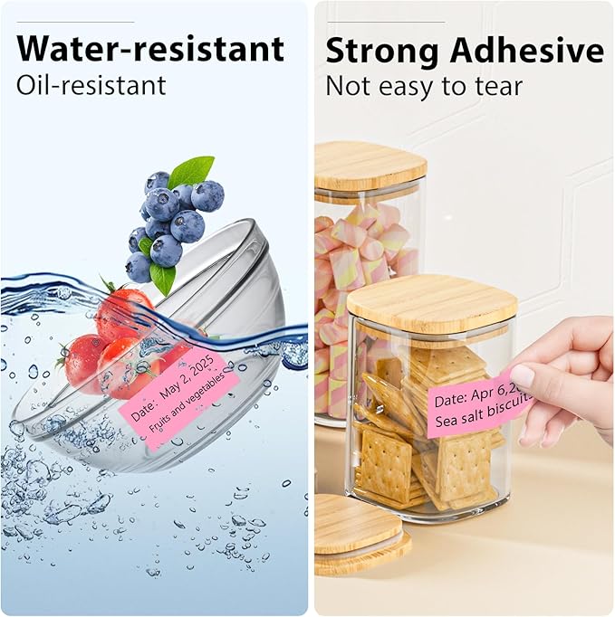 PALAIBEIQI 1x2 Inch Thermal Labels,500PCS Rectangle Stickers,Waterproof Removable Blank Stickers for Address,Jars,Freezer Containers & Pantry Organization,Pink