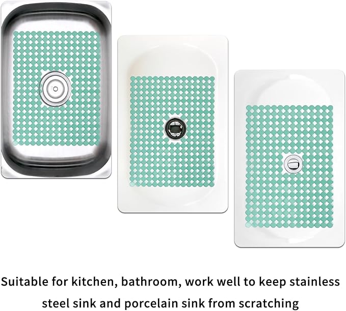 Kitchen Sink Mat,2 Pack Sink Protectors for Kitchen Sink,Sink Mats with Scissors for Stainless Steel/Ceramic Sinks, Fast Draining,Easy to Clean,Diy Cut,15.7 X 11.8 Inch(Light Green)