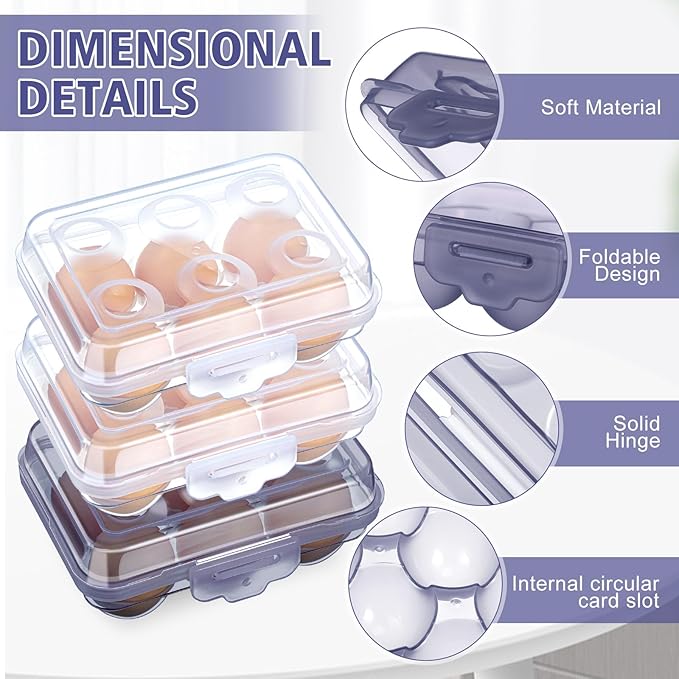 6 Pieces 6 Grid Egg Carton Camping Plastic Portable Egg Box Container for Refrigerator Storage Crisper Holder Carriage Tray