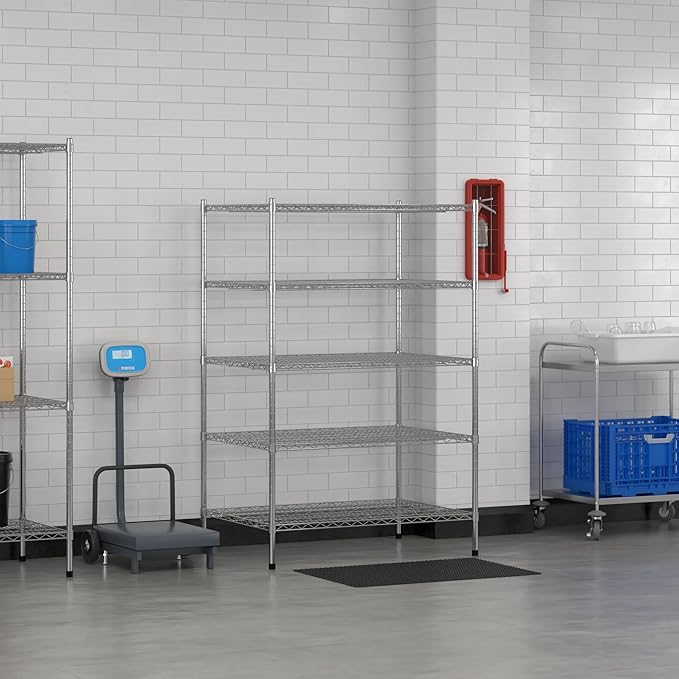 Commercial NSF Listed Chrome Stationary Wire Shelving Kit 30" x 42" x 64", with 5 Shelves Perfect for Warehouse, Walk-in Refrigerator, Freezer, Grocery Store, Restaurant, Dishroom
