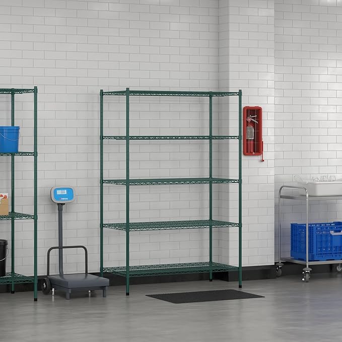 Commercial NSF Listed Green Epoxy Stationary Wire Shelving Kit 24" x 48" x 74", with 5 Shelves Perfect for Warehouse, Walk-in Refrigerator, Freezer, Grocery Store, Restaurant, Dishroom