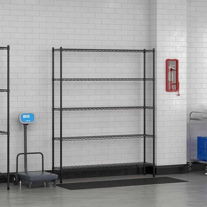 Commercial NSF Listed Black Epoxy Stationary Wire Shelving Kit 12" x 60" x 74", with 5 Shelves Perfect for Warehouse, Walk-in Refrigerator, Freezer, Grocery Store, Restaurant, Dishroom