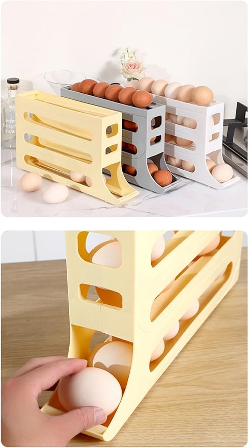 24 Eggs Egg Holder for Fridge,4 Tiers Egg Container,Auto-Rolling Organizer for Refrigerator,Space-Saving Egg Dispenser Holder,Fridge Egg Rack (White, 2pack)