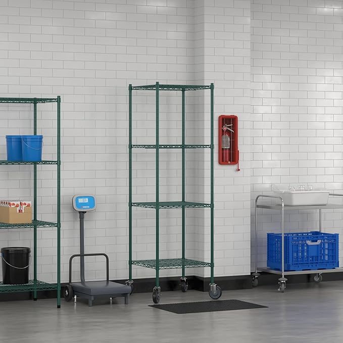 Commercial NSF Listed Green Epoxy Mobile Wire Shelving Kit 24" x 24" x 80", with 4 Shelves Perfect for Warehouse, Walk-in Refrigerator, Freezer, Grocery Store, Restaurant, Dishroom