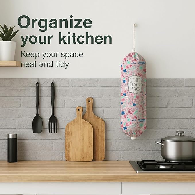 The Bag Bag Grocery Bags Holder, Rustic Flower Grocery Bags Holder Organizer For Shopping Sack, Reusable Hanging Trash Sack Dispenser, Gift for Female Family and Friends Mom