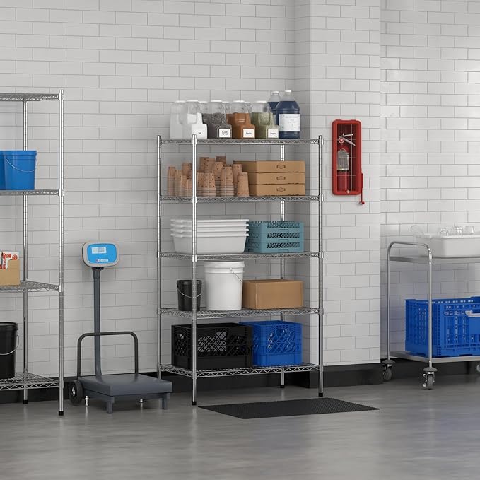 Commercial NSF Listed Chrome Stationary Wire Shelving Kit 21" x 36" x 64", with 5 Shelves Perfect for Warehouse, Walk-in Refrigerator, Freezer, Grocery Store, Restaurant, Dishroom