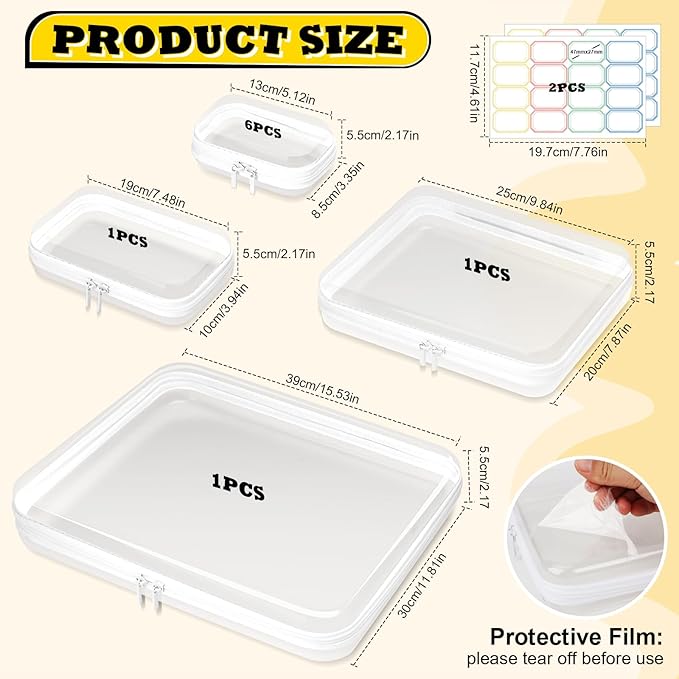 9 Pack Clear Hard Shell Zipper Case,Waterproof Toiletry Cosmetic Bag,Toy Organizers Storage Box,Diaper Bag Organizer,Pencil Case,Clear Plastic Zipper Pouches for Office Home Storage(1XL,1L,1S,6Mini)