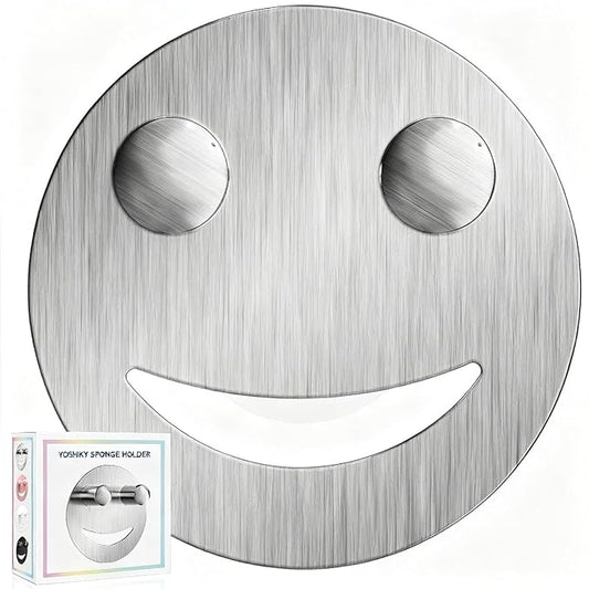 Stainless Steel Smiley Face Dish Sponge Holder, Silver Sink Caddy Organizer Storage with Suction Cup for Kitchen, Kitchen Sink Accessories Decor Scrubber Holder with Gift Box