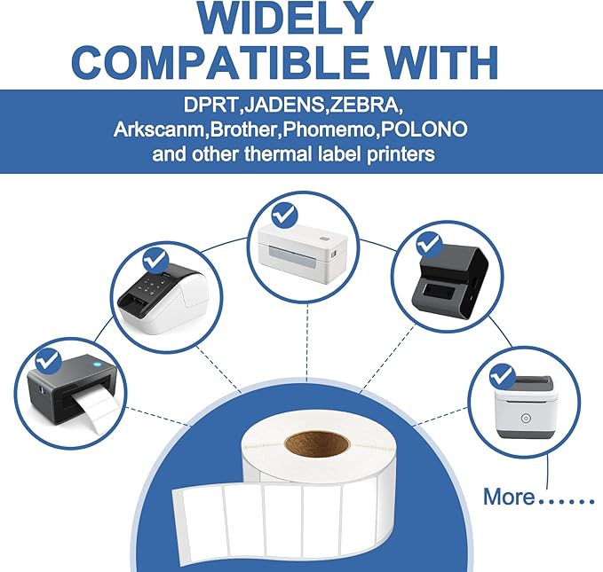 2 1/4" x1 1/4" Direct Thermal Labels for UPC Barcodes, Perforated Address Labels, Thermal Paper Self-Adhesive Label Stickers Tape Printers-20 Rolls, 1000/Roll