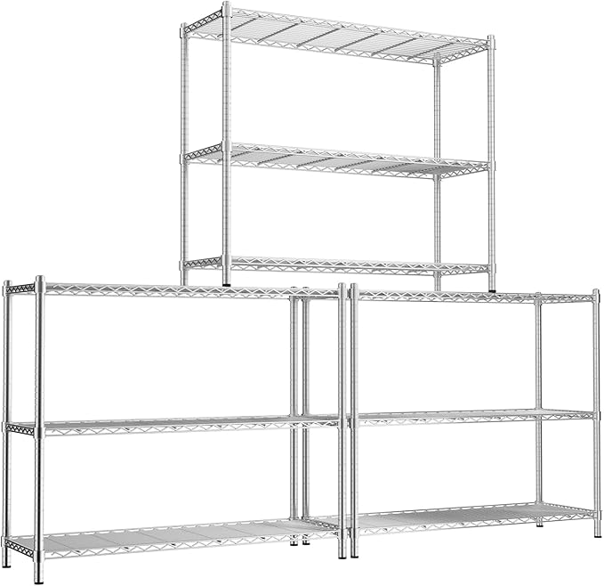 MODCART Storage Shelves, 3 PCS 48" L x 20" W x 47" H Heavy Duty Garage Wire Shelving Unit Loads 1200LBS, 3-Tier Adjustable Metal Industrial Utility Shelf Rack for Kitchen, Laundry Room, Basement