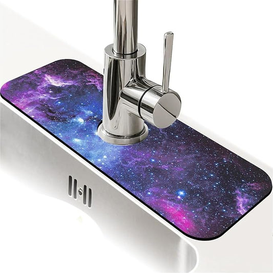 Kitchen Sink Splash Guard，beautiful nebula Faucet Mat Sink Gadgets-Super Absorbent Fast Drying Mat Drip Catcher for Kitchen, Bathroom,Sink Mat, Dish Drying Mat, Bathroom(15" X 5.5" )