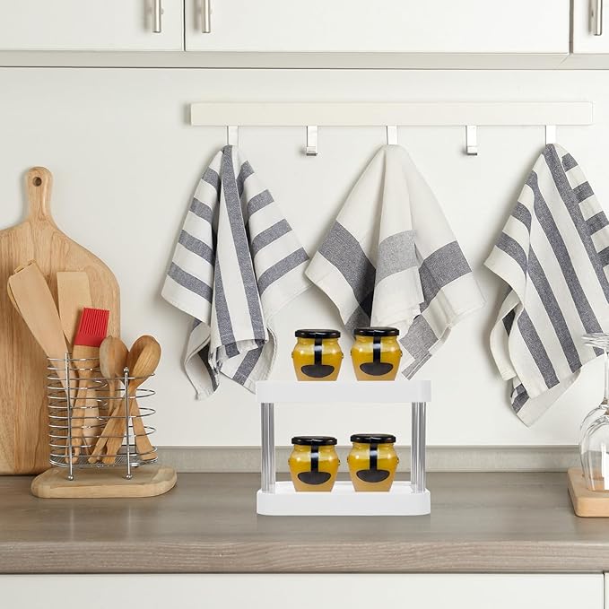 Kitchen Countertop Spice Rack Organizer with 3-Tier Shelves White Plastic Seasoning Storage for Home Kitchen Pantry Cabinet