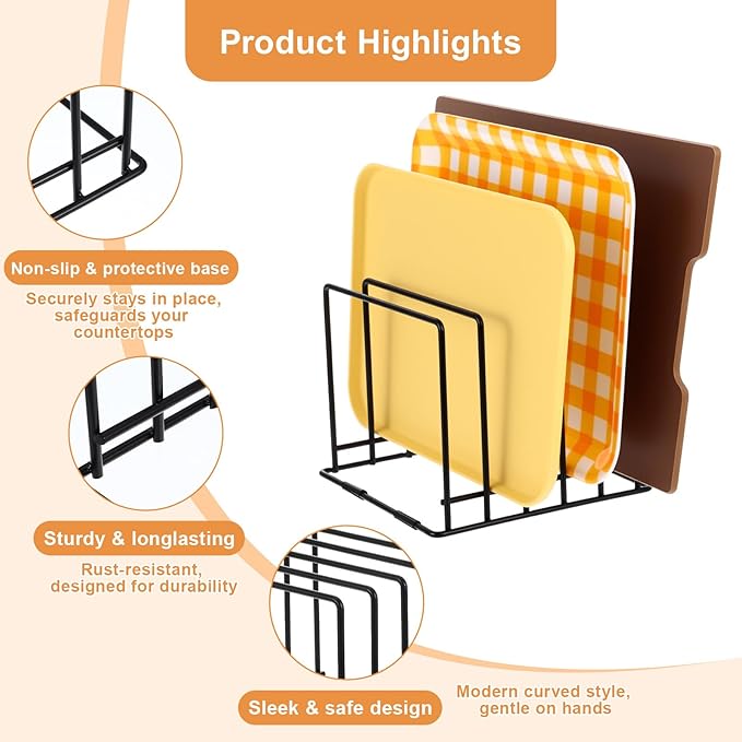 2-Pack Steel Cutting Board Organizer, Bakeware Organizer Rack, 5-Slot Baking Sheet Organizer Rack for Kitchen Storage, for Cutting Boards, Cookie Sheets, and Baking Pans, 8.7" x 7.4" x 6.3"