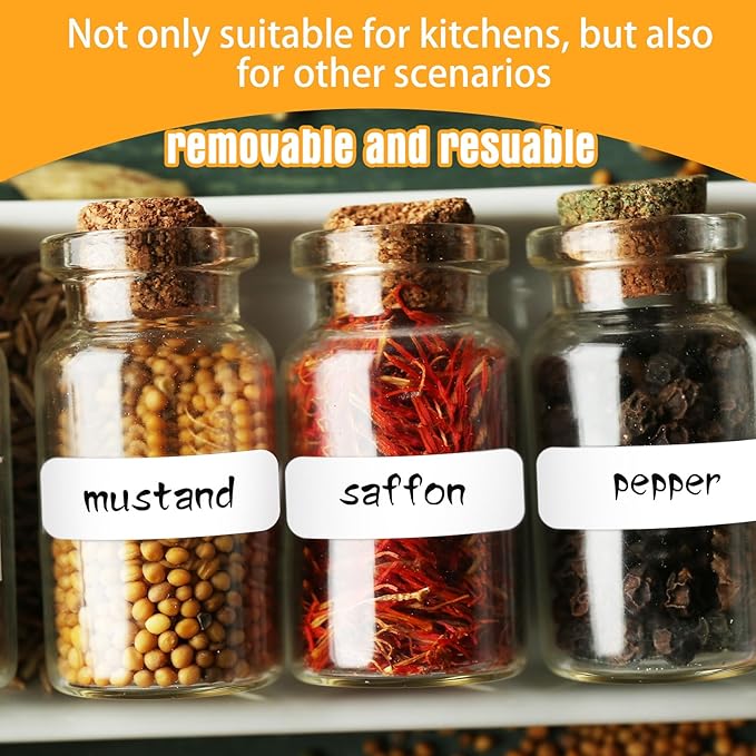 Cholemy 300 Pcs Food Labels for Containers Reusable Multipurpose Labels Erasable Kitchen Removable Freezer and Fridge White Dry Erase for Jars Storage Pantry Supplies