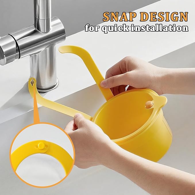 Sink Strainer Basket with One-Touch Drain Mesh, Snap-On Strap & Detachable Design – Kitchen Sink Food Scrap Filtering Storage Organizer (Yellow)