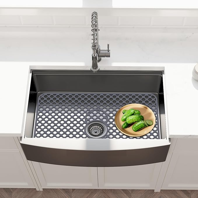 Flytime Silicone Sink Protectors for Kitchen Sink with Center&Rear Drain, 26"x 14" Kitchen Grid Accessory, Non-Slip Folding Heat-Resistant Mat for Bottom of Farmhouse Porcelain Stainless Steel