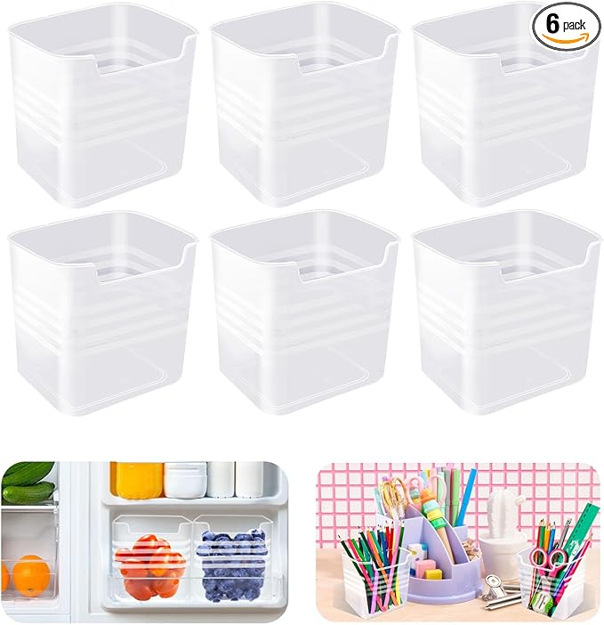 Szsrcywd 6 Pcs Refrigerator Organizer Bins,20oz Clear Plastic Fridge Side Door Storage Box,Stackable Food Fruit,Vegetable,Cereals Containers Set for Pantry Picnic Office Kitchen Organization
