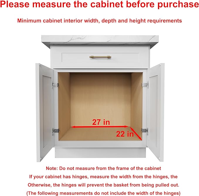 Wood Pull Out Cabinet Organizer 2 Tie 26" W x 21" D, Heavy-Duty Sliding Drawers for Inside Cabinets Storage and Organization for Kitchen, Pantry, Bathroom