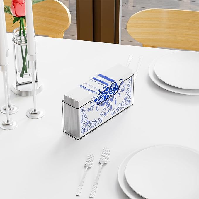 Yieach Acrylic Bathroom Napkin Holder - 9 Inch Long Vertical Guest Towel Holder Tray for Disposable Hand Towel,Clear Lucite Bathroom Napkins Guest Disposable Dispenser for Home,Hotel,Office, Pack of 1