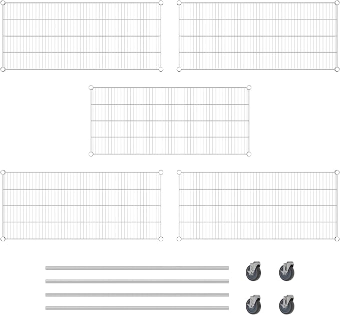 Commercial NSF Listed Chrome Mobile Wire Shelving Kit 21" x 48" x 60", with 5 Shelves Perfect for Warehouse, Walk-in Refrigerator, Freezer, Grocery Store, Restaurant, Dishroom