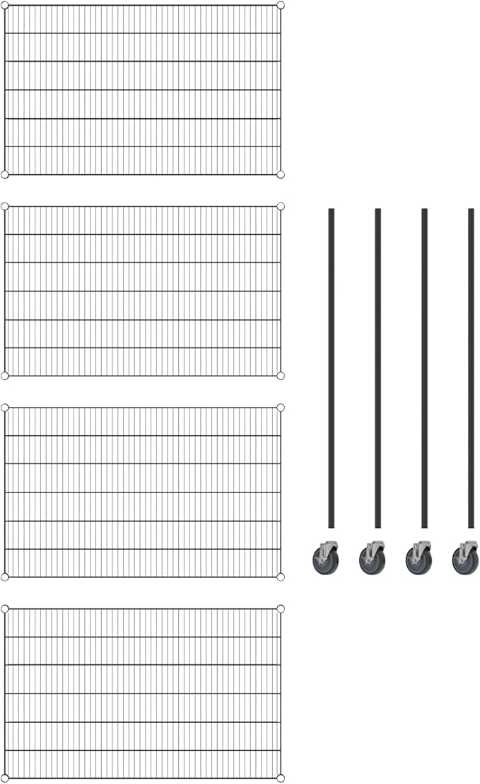 Commercial NSF Listed Black Epoxy Mobile Wire Shelving Kit 30" x 48" x 60", with 4 Shelves Perfect for Warehouse, Walk-in Refrigerator, Freezer, Grocery Store, Restaurant, Dishroom