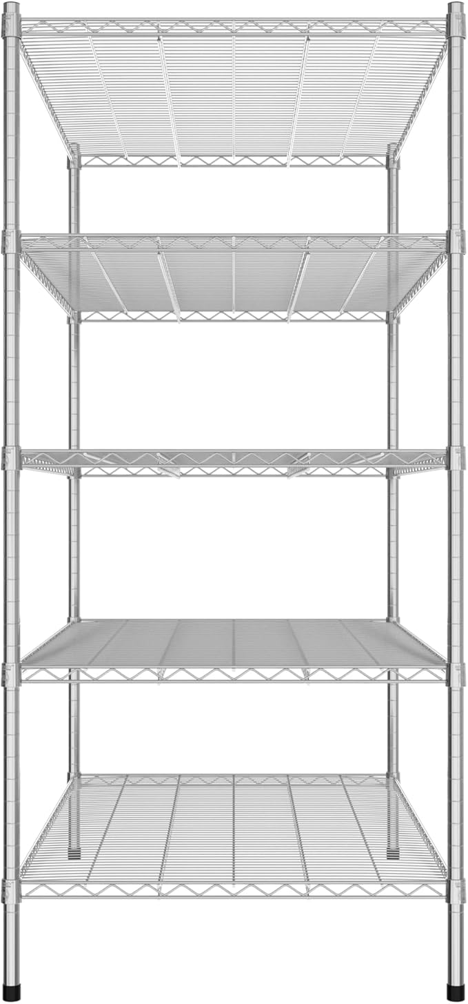 Commercial NSF Listed Chrome Stationary Wire Shelving Kit 30" x 48" x 64", with 5 Shelves Perfect for Warehouse, Walk-in Refrigerator, Freezer, Grocery Store, Restaurant, Dishroom