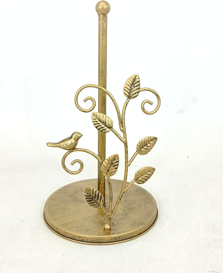 Bird Paper Towel Kitchen Roll Holder | Vintage Brass Gold | Elegant Premium Kitchen Countertop Roll Dispenser