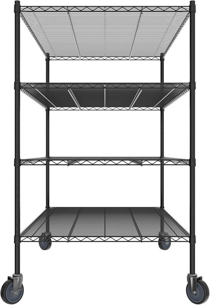 Commercial NSF Listed Black Epoxy Mobile Wire Shelving Kit 36" x 60" x 60", with 4 Shelves Perfect for Warehouse, Walk-in Refrigerator, Freezer, Grocery Store, Restaurant, Dishroom