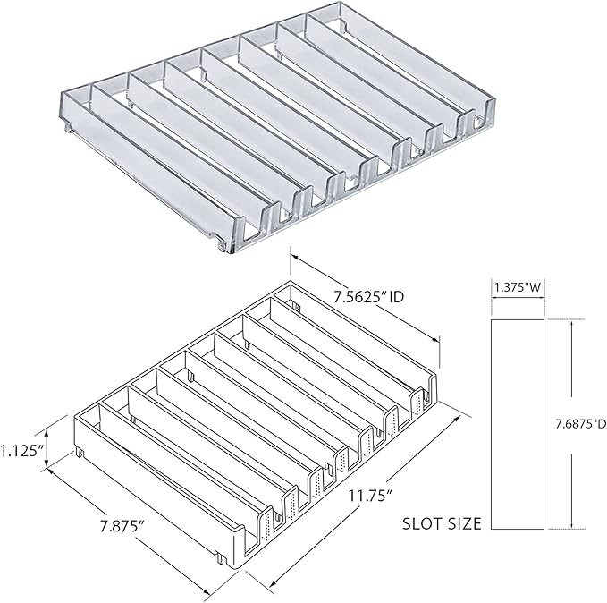 Azar Displays 225830-8COMP-BLK 8 Compartment Divider Bin Cosmetic Tray with Pushers - 8 Slots per Tray, 2-Pack, Black