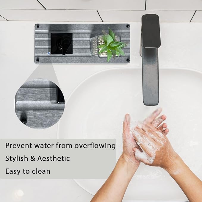 2 PCS Water Absorbing Stone Trays for Bathroom Counter, Fast-Drying Faucet Mat for Kitchen Sink, Diatomite Sink Caddy, Hand Soap Holder with Anti-Skid Feet (9.5" x 4.7" Gray)