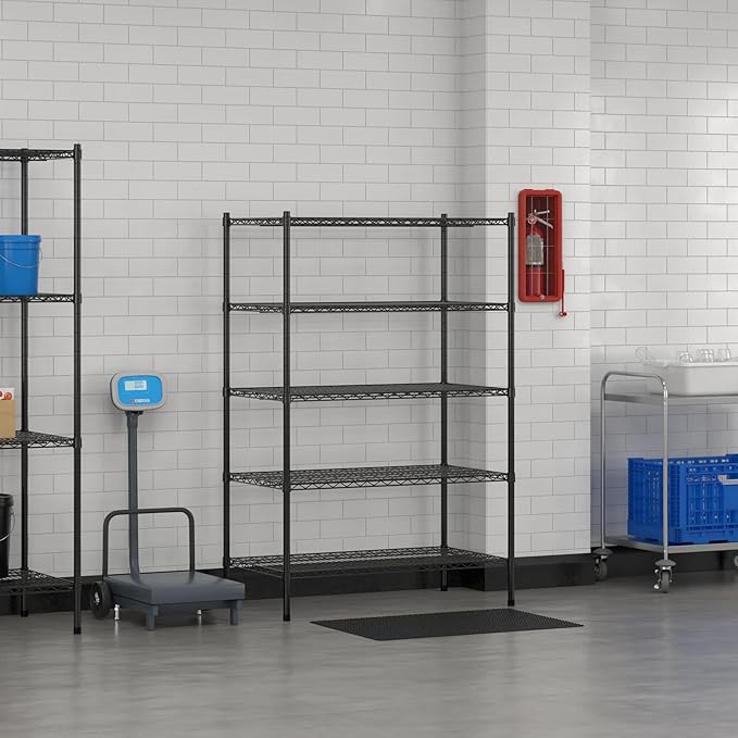 Commercial NSF Listed Black Epoxy Stationary Wire Shelving Kit 24" x 42" x 64", with 5 Shelves Perfect for Warehouse, Walk-in Refrigerator, Freezer, Grocery Store, Restaurant, Dishroom