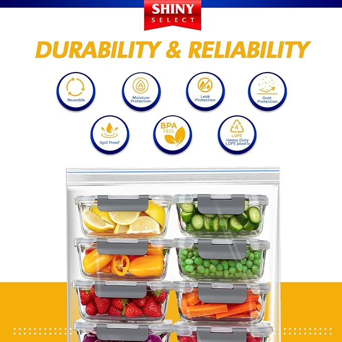 Shiny Select 3 Gallon Large Storage Bag, 16”x18”, 50 Count – Big Clear Plastic Resealable Zip & Lock Bag, 2 Mil Heavy Duty for Fruits, Vegetables, Meat Marinate, Office Supplies, Toys, Books, Gears