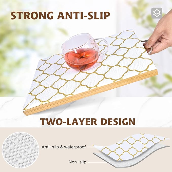 Shelf Liners for Kitchen Cabinets 23in x 20FT Non Adhesive Drawer Liner Gold Quatrefoil Thickened Shelf Liner Paper Strong Non-Slip Easy to Clean for Tool Box Refrigerator with Knife and Tape Measure