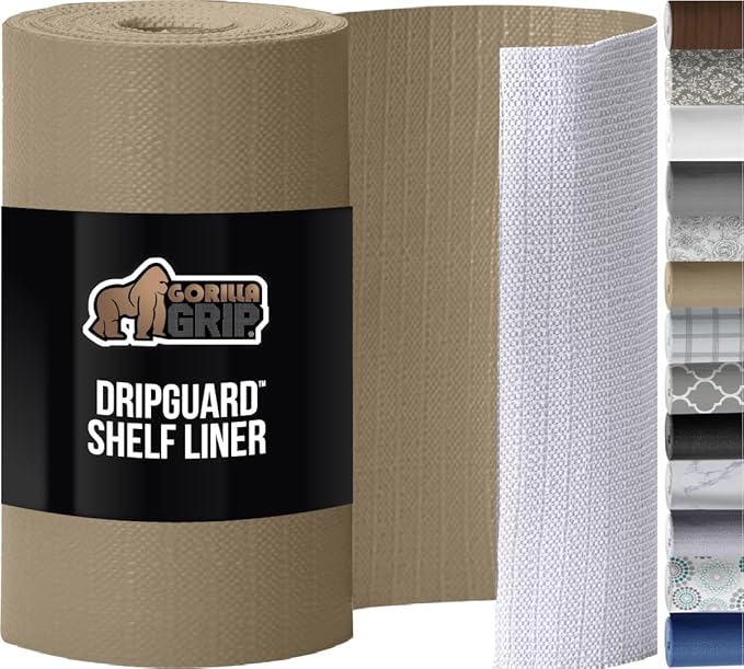 GORILLA GRIP Slip Resistant Drawer and Shelf Liner 2 Pack, Non Adhesive Water Resistant, Easy Clean and Trim, Smooth Surface Liners for Kitchen Cabinet, Shelves, Drawers, Pantry, 12 in x 20 FT, Beige