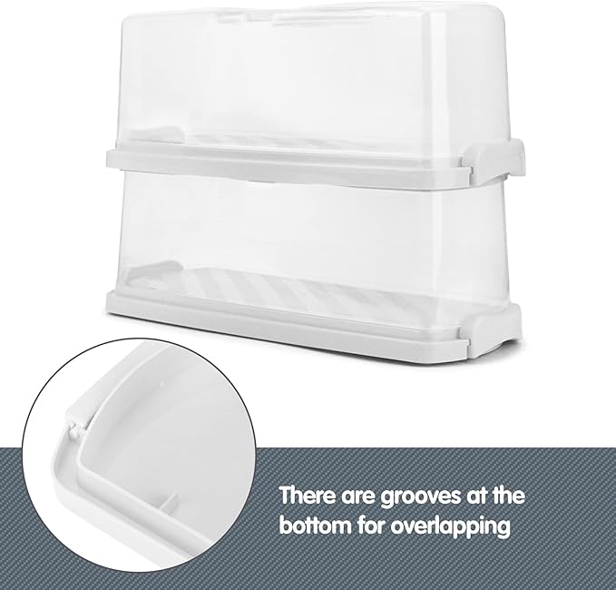 2-Pack Plastic Rectangular Bread Box with Clear Lid, Loaf Cake Keeper, Portable Bread Keeper Storage Container with Handle (White)