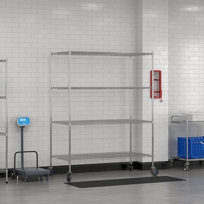 Commercial NSF Listed Chrome Mobile Wire Shelving Kit 30" x 60" x 80", with 4 Shelves Perfect for Warehouse, Walk-in Refrigerator, Freezer, Grocery Store, Restaurant, Dishroom