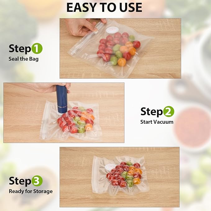 60PCS ATOSUN Vacuum Sealer Bags for Food, upgraded Air Valve, BPA -Free Vacuum Sealing Food Storage Bags, Reusable Sous Vide Vacuum Zipper Bags (10 large+30 middle+20 small size)