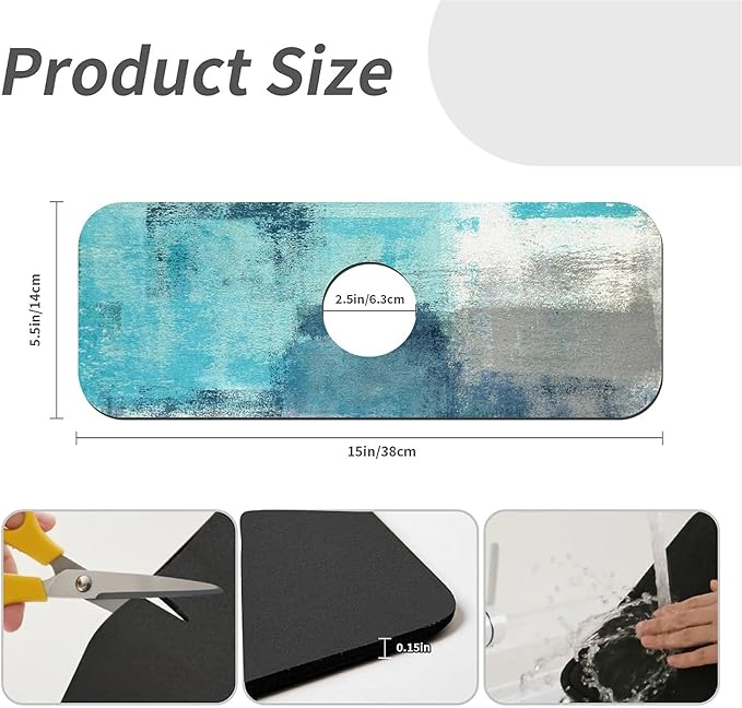 Kitchen Sink Splash Guard，Blue ocean Faucet Mat Sink Gadgets-Super Absorbent Fast Drying Mat Drip Catcher for Kitchen, Bathroom,Sink Mat, Dish Drying Mat, Bathroom(15" X 5.5" )