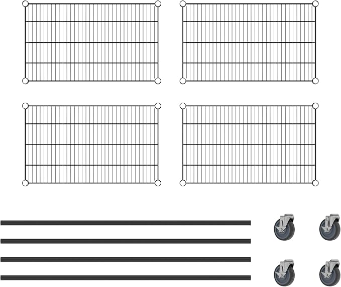 Commercial NSF Listed Black Epoxy Mobile Wire Shelving Kit 18" x 30" x 60", with 4 Shelves Perfect for Warehouse, Walk-in Refrigerator, Freezer, Grocery Store, Restaurant, Dishroom