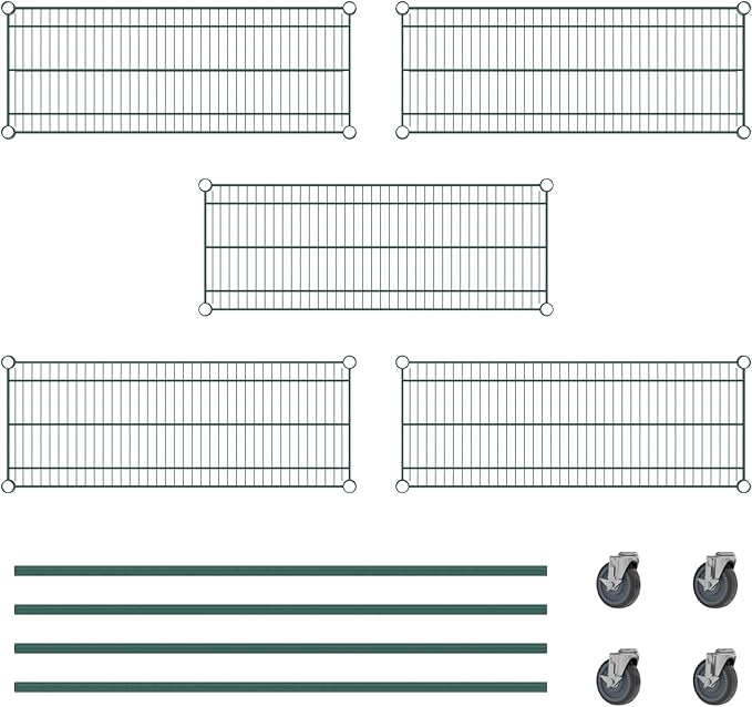 Commercial NSF Listed Green Epoxy Mobile Wire Shelving Kit 14" x 36" x 60", with 5 Shelves Perfect for Warehouse, Walk-in Refrigerator, Freezer, Grocery Store, Restaurant, Dishroom