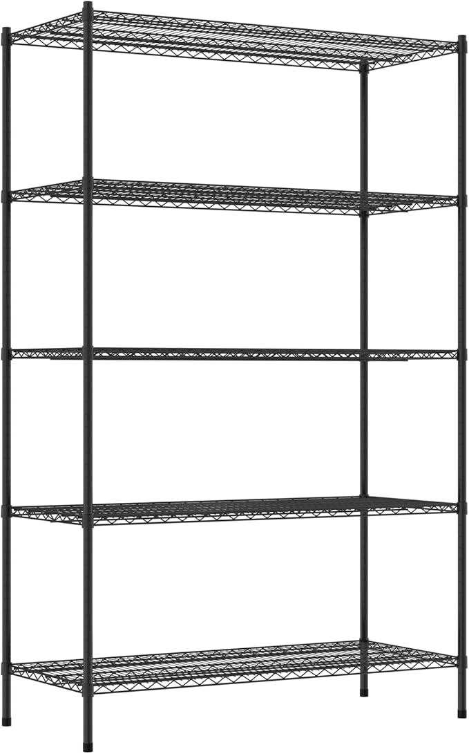 Commercial NSF Listed Black Epoxy Stationary Wire Shelving Kit 24" x 54" x 86", with 5 Shelves Perfect for Warehouse, Walk-in Refrigerator, Freezer, Grocery Store, Restaurant, Dishroom