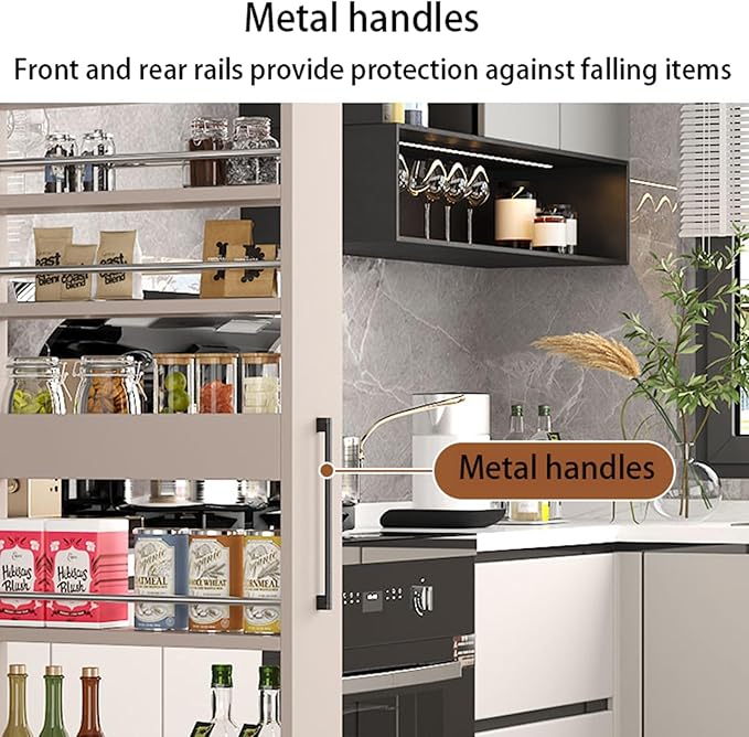 Slim Rolling Storage Cart with Wheels Narrow Spice Rack Organizer Cabinet Next to Refrigerator Space Saving Wood Storage Cabinet for Kitchen, Pantry(Black,D 17.72 x H 31.69 x W 5.91 in)
